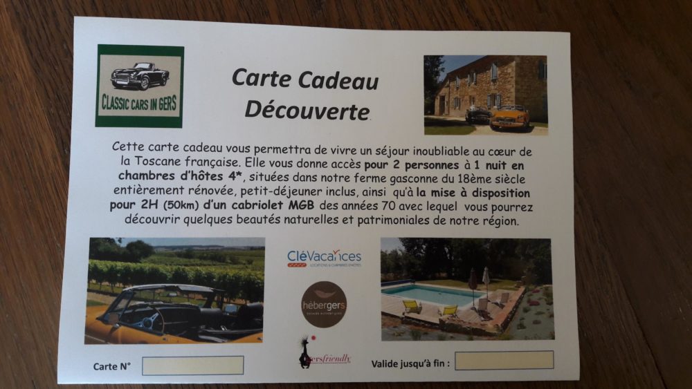 Classic Cars in Gers carte cadeau recto